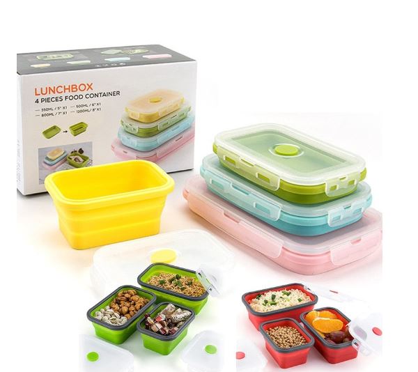 4x Foldable silicone boxes - Food storage